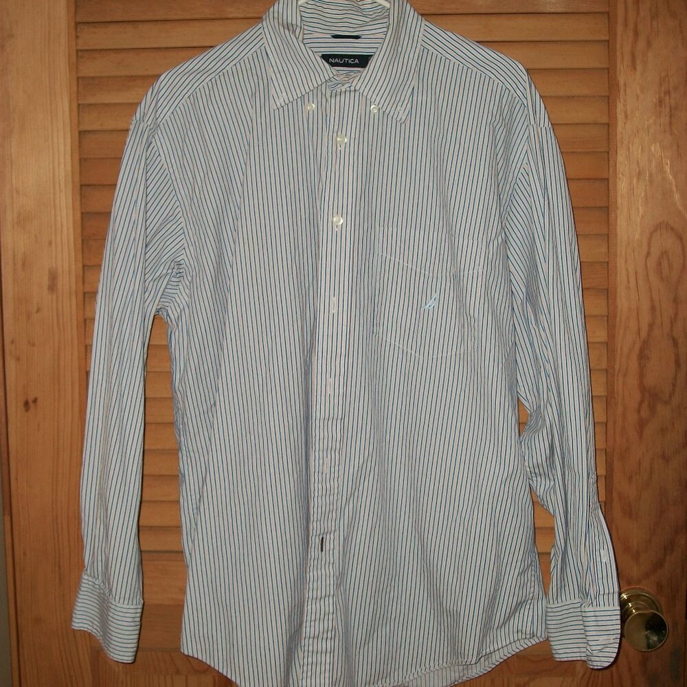 NAUTICA 80's Two-Ply Cotton Men's Long Sleeve Shirt Size LARGE